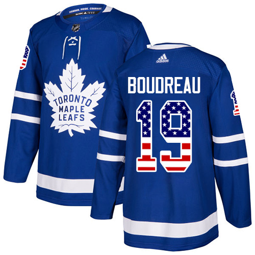 Adidas Maple Leafs #19 Bruce Boudreau Blue Home Authentic USA Flag Stitched NHL Jersey